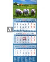 Картинка к книге Календарь квартальный 320х780 - Календарь квартальный на 2015 год "Год овцы. Три овечки на лугу" (14501)