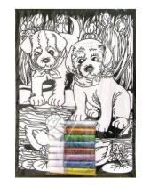 Картинка к книге Бархатные раскраски (гелевые краски) - Бархатная раскраска: Два щенка (1522)