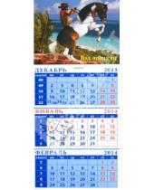 Картинка к книге Календарь квартальный на липкой ленте - Календарь на 2014 год "Обезьяна на лошади". Квартальный (23409)